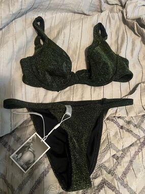 Women's Form and Fold Shimmer Bikini Set - Moss